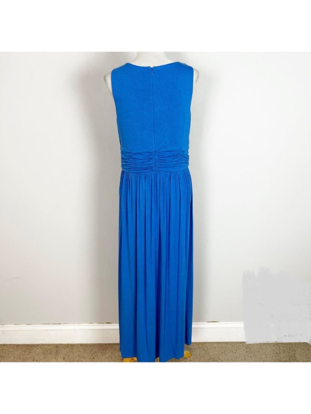 Soft Surroundings Long Blue Knit Maxi Dress Ruched Waist Size Medium Women's - Picture 4 of 7